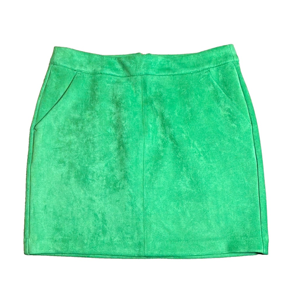 VERO MODA Women's Green Faux Suede Mini Skirt, Pockets Zipper, Size M